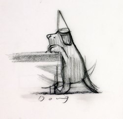 Garden Party Lab Study by Doug Hyde - Original Drawing on Mounted Paper sized 4x4 inches. Available from Whitewall Galleries